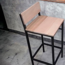Banqueta Alta em Aço Assento em Madeira Maciça - 2