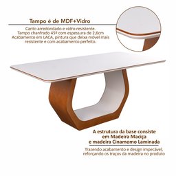 Conjunto Mesa Cristal com 6 cadeiras de Madeira Maciça, Rattan de Fibra 100% Natural e Estofada Livia Authentic - 5