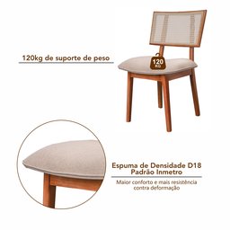 Conjunto Mesa Cristal com 6 cadeiras de Madeira Maciça, Rattan de Fibra 100% Natural e Estofada Livia Authentic - 16