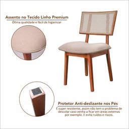 Conjunto Mesa Cristal com 6 cadeiras de Madeira Maciça, Rattan de Fibra 100% Natural e Estofada Livia Authentic - 18