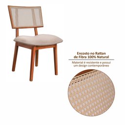 Conjunto Mesa Cristal com 6 cadeiras de Madeira Maciça, Rattan de Fibra 100% Natural e Estofada Livia Authentic - 17