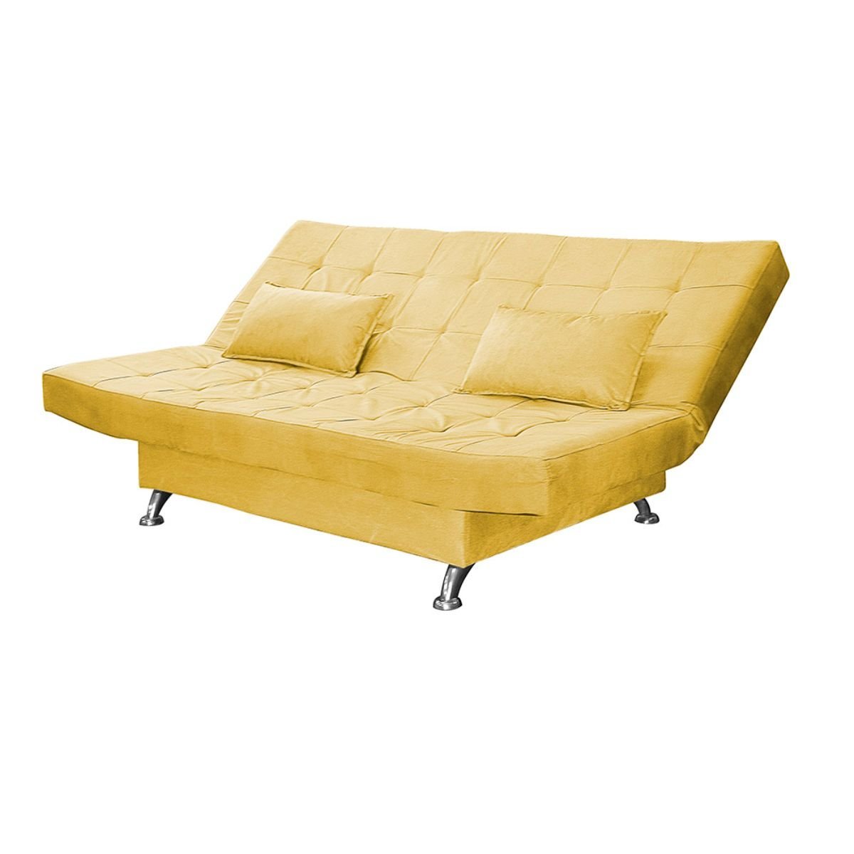 Sofá Cama Casal com Almofadas Gabriella Suede Amarelo