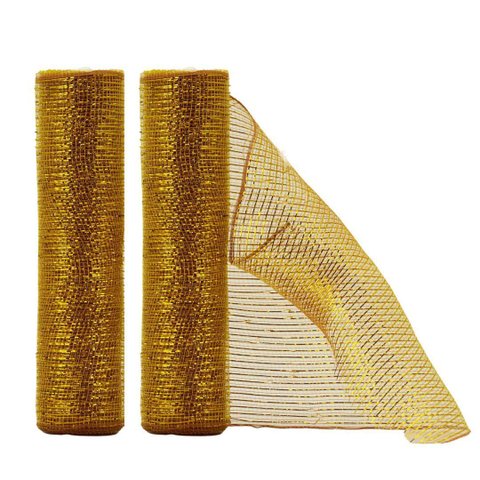 Kit 2 Telas Decorativa Fita Malha Tule Dourado Natal 25cm x 5 Metros - Magizi