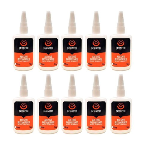 Kit 10 Adesivo Instantâneo 100g Multiuso Média Viscosidade Gasômetro Madeiras 01 Kit
