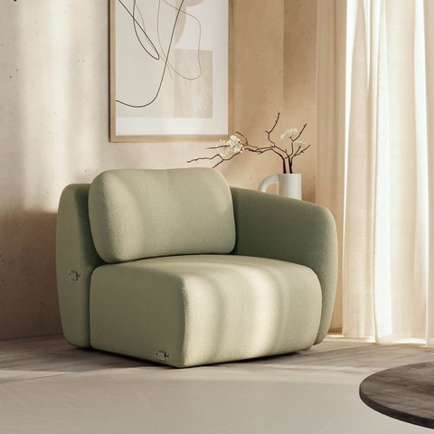 Sofá Modular 80cm com Braço Direito Orla CabeCasa MadeiraOriginals Verde Água