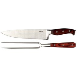 Conjunto de Faca 8" e Garfo em Aço Inoxidável e Cabo em Madeira Steel - 1