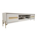 Ver imagem 1 de Rack Sala Tv até 75 Polegadas Paraty 220 Cm Laca Pés Metal Palhinha Off White