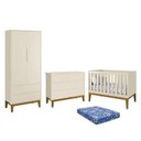 Ver imagem 1 de Dormitório Infantil Classic 2 Portas, Cômoda 6 Gavetas, Berço Areia Fosco com Pés Amadeirado e
