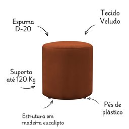 2 Puff Decorativo Triunfo Viena Tecido Veludo Pé de Plastico:terracota - 3