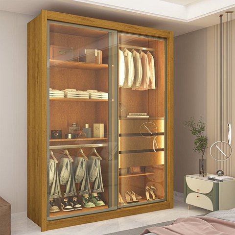 Guarda-Roupa Solteiro 2 Portas Reflecta com LED 100% MDF Royale