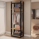 Ver imagem 7 de Conjunto Closet 3 Modulado COM1 Cabideiro e 4 Gavetas com Puxador em Courino Bege/Freijó/Preto