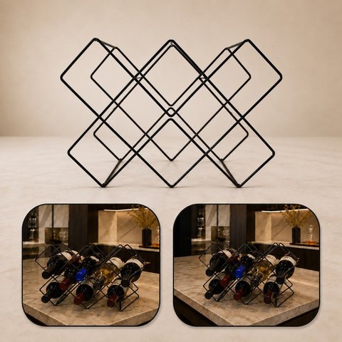 Suporte Adega de Mesa Porta Garrafas Preto Metal Goldenx