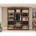Ver imagem 1 de Conjunto Closet Industrial 3 Modulado com 1 Cabideiro e 4 Gavetas com Puxador em Courinho Bege/Freij