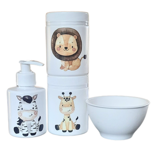Kit Higiene Baby Safari 4 Pçs - Tampa com Trava - Plástico
