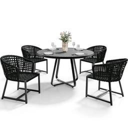 Jogo de Mesa Ripada 1,00m Aluminio com 4 Poltronas Corda Nautica Área Externa e Interna - 1