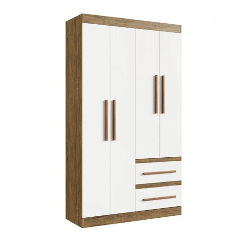 Guarda-roupa Solteiro Palermo 4 Portas 2 Gavetas 100% Mdf Off White/nogueira - Doripel Móveis