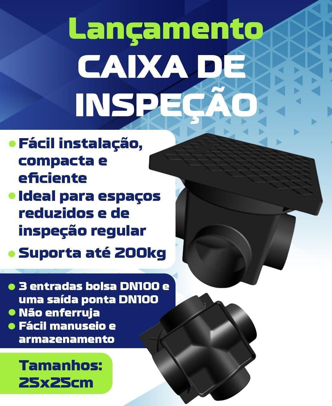 Caixa de Inspeção Passagem Gordura 25x25cm 3 Entradas Dn100 - 4