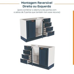 Cozinha Modulada 6 Peças sem Tampo com Balcão para Forno de Embutir CabeCasa MadeiraOriginals Azul/Branco - 13 Cozinha Modulada 6 Peças sem Tampo com Balcão para Forno de Embutir CabeCasa MadeiraOriginals Azul/Branco - 13
