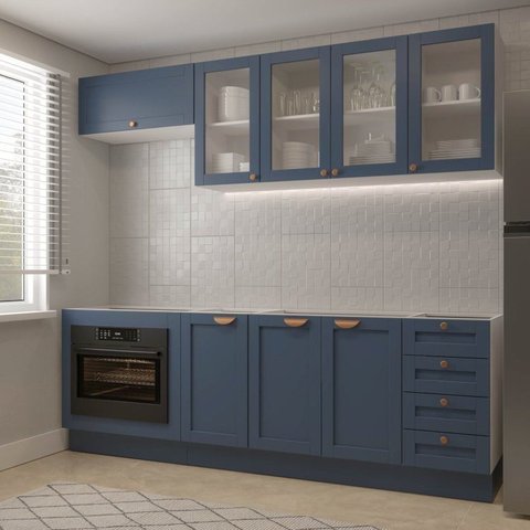Cozinha Modulada 6 Peças sem Tampo com Balcão para Forno de Embutir CabeCasa MadeiraOriginals Azul/Branco