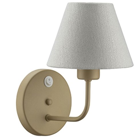 Arandela de Parede em Alumínio Dourado Cúpula Tecido Natural com Interruptor Luminária Quarto