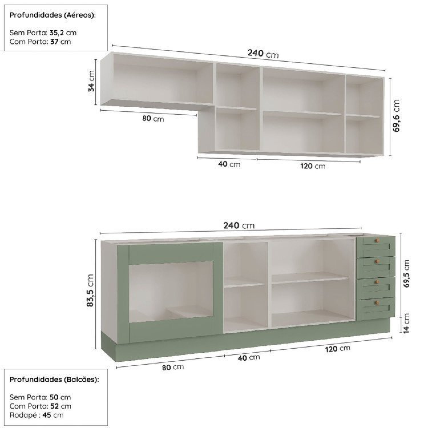 Cozinha Modulada 6 Peças sem Tampo com Balcão para Forno de Embutir Cabecasa Madeiramadeira - 2