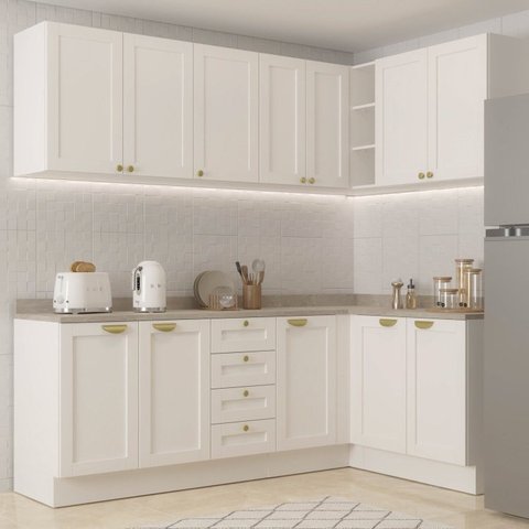 Cozinha Modulada 6 Peças 3 Armários Aéreos e Nichos, 3 Balcões CabeCasa MadeiraOriginals