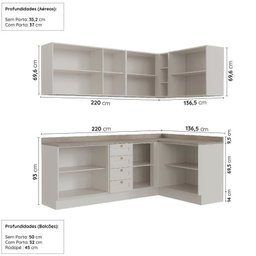 Cozinha Modulada 6 Peças 3 Armários Aéreos e Nichos, 3 Balcões CabeCasa MadeiraMadeira - 2