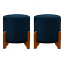 Ver imagem 2 de Kit 2 Puff Redondo Veludo com Pés em Madeira Maciça Decorativo Sala Quarto - Azul Escuro