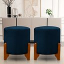 Ver imagem 1 de Kit 2 Puff Redondo Veludo com Pés em Madeira Maciça Decorativo Sala Quarto - Azul Escuro