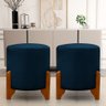 Kit 2 Puff Redondo Veludo com Pés em Madeira Maciça Decorativo Sala Quarto - Azul Escuro - 1