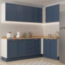 Ver imagem 1 de Cozinha Planejada 6 Peças 3 Armários Aéreos e Nichos, 3 Balcões CabeCasa MadeiraOriginals Azul/Branco