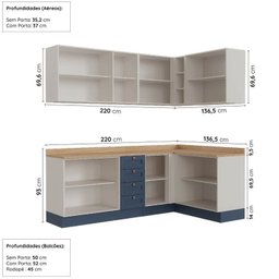 Cozinha Modulada 6 Peças 3 Armários Aéreos e Nichos, 3 Balcões CabeCasa MadeiraMadeira - 2