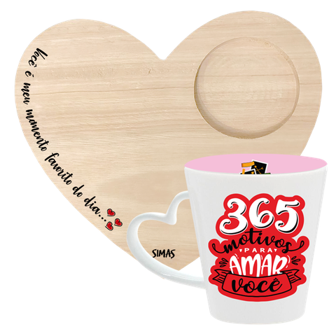 KIT CANECA DROP CORACAO + BANDEJA CORACAO - MOTIVOS PARA AMAR
