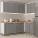 Ver imagem 1 de Cozinha Modulada 6 Peças 3 Armários Aéreos e Nichos, 3 Balcões CabeCasa MadeiraOriginals Cinza/Branc