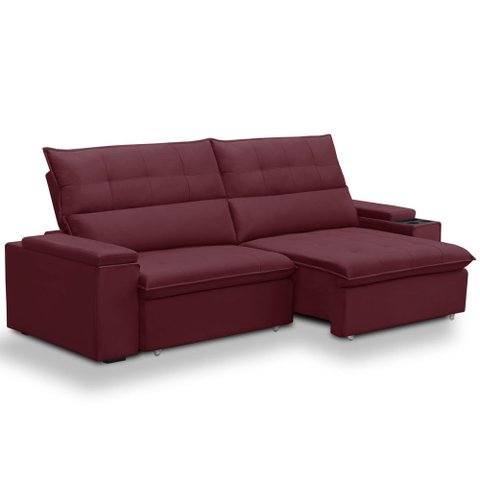 Sofá Retrátil Reclinável para Sala 4 Lugares 270cm Niels F04 Veludo Vermelho - Lyam Decor