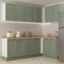 Ver imagem 1 de Cozinha Planejada 6 Peças 3 Armários Aéreos e Nichos, 3 Balcões CabeCasa MadeiraOriginals Verde/Menta