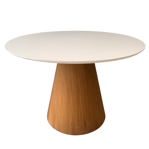 Mesa de Jantar Cone Redonda 130cm Laminada Madeira Imbuia Mel e Laca Modelar Art Moveis Mesa de Jant