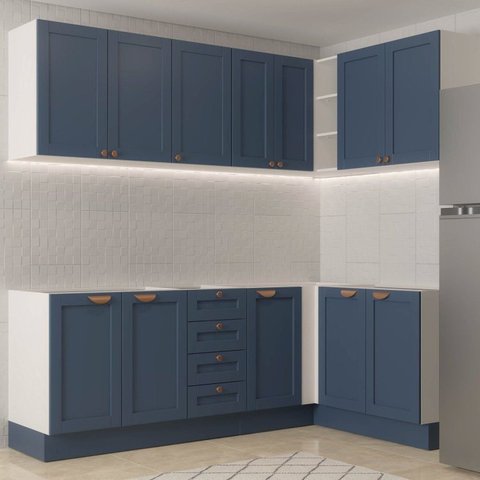 Cozinha Modulada 6 Peças sem Tampo 3 Armários Aéreos e Nichos, 3 Balcões CabeCasa MadeiraOriginals a