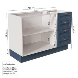 Cozinha Modulada 6 Peças sem Tampo 3 Armários Aéreos e Nichos, 3 Balcões Cabecasa Madeiramadeira - 14