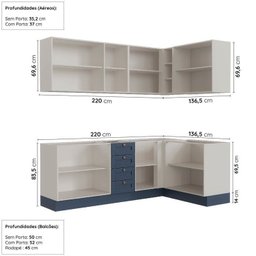 Cozinha Modulada 6 Peças sem Tampo 3 Armários Aéreos e Nichos, 3 Balcões Cabecasa Madeiramadeira - 2