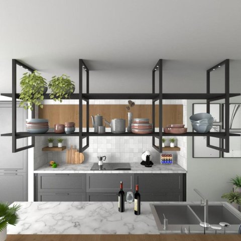 Prateleira Industrial de Ferro e Madeira para Cozinha - Nicho Decorativo