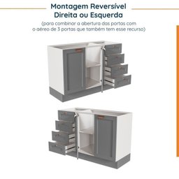 Cozinha Modulada 6 Peças sem Tampo 3 Armários Aéreos e Nichos, 3 Balcões Cabecasa Madeiramadeira - 15
