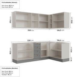 Cozinha Modulada 6 Peças sem Tampo 3 Armários Aéreos e Nichos, 3 Balcões Cabecasa Madeiramadeira - 2