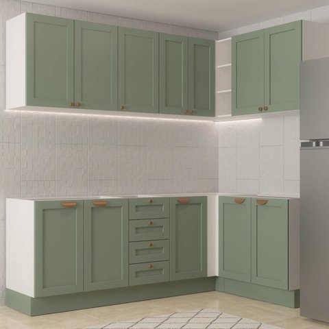 Cozinha Modulada 6 Peças sem Tampo 3 Armários Aéreos e Nichos, 3 Balcões CabeCasa MadeiraOriginals V
