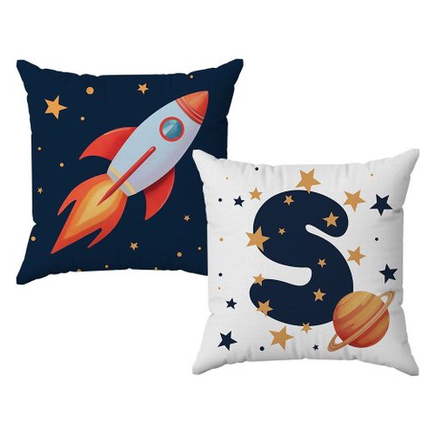 Kit 2 Capas Almofadas Astronauta Nome 45x45 Id Decor:letra S
