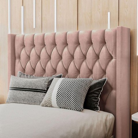 Cabeceira Estofada Queen 160 Cm Pérola Veludo Rose
