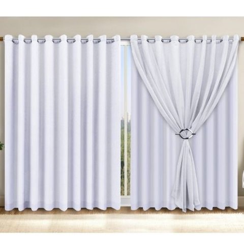 Cortina Voil Cross Branco Forro Microfibra 3.00 X 2.30 Ilhós Cromado
