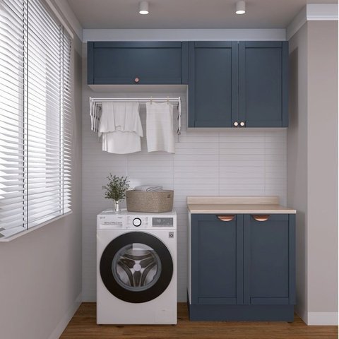 Lavanderia Modulada 3 Peças 2 Armários Aéreos 3 Portas 1 Balcão Arizona CabeCasa MadeiraOriginals