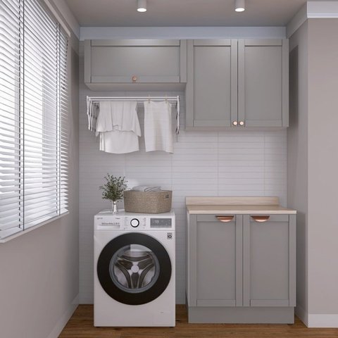 Lavanderia Modulada 3 Peças 2 Armários Aéreos 1 Balcão 2 Portas CabeCasa MadeiraOriginals