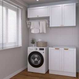 Lavanderia Modulada 3 Peças sem Tampo 2 Armários Aéreos 1 Balcão 2 Portas Cabecasa Madeiramadeira - 9